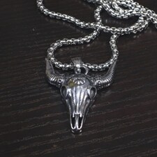 欧美复古非主流男项链钛钢不掉色个性毛衣链山羊头骨吊坠，项链，星座510A-1