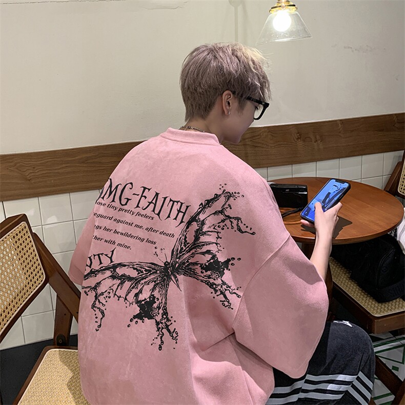 美式短袖t恤男生夏季欧美hiphop潮牌印花设计感大码圆领半袖体恤,男装T恤,电商B205