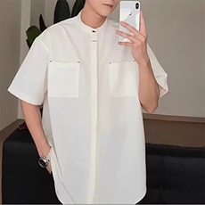 夏季美式休闲短袖polo衫男潮流翻领宽松t恤纯色简约百搭上衣，男装T恤，星座506A