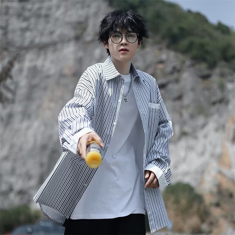 日系港仔cityboy风长袖日常文艺春季气质新款潮翻领衬衫C338P36图片