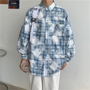 外套春秋扎染衬衫韩版潮流衣服ins青少年休闲港风格纹 W1566-P35图片