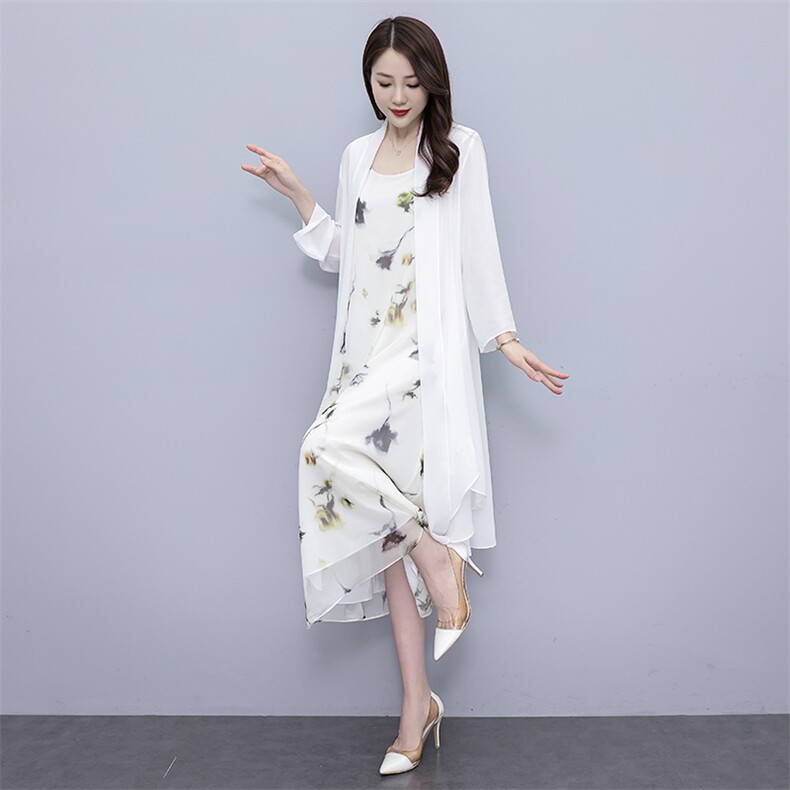 背心连衣裙女2025夏季新款防晒衣雪纺披肩开衫外搭裙子，女装连衣裙，秀美人生