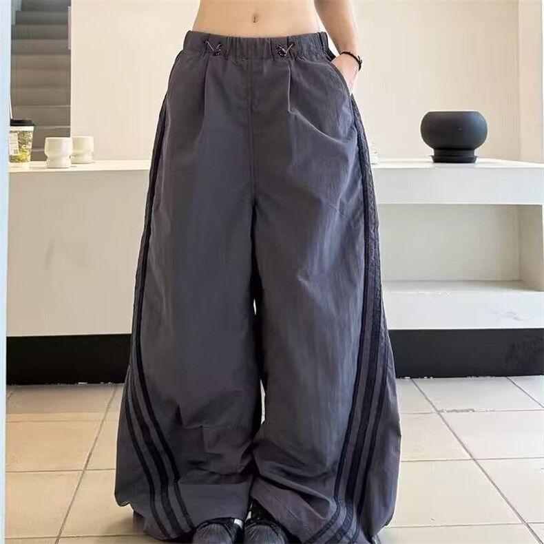 秋款男女工装裤大口袋机能垂感阔腿三条杠条纹长裤K153P65,男装工装外套,星座1013-1