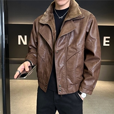 皮衣座山雕痞帅机车假两件加长绒皮夹克控活动价268，男装夹克，星座414（原B263）