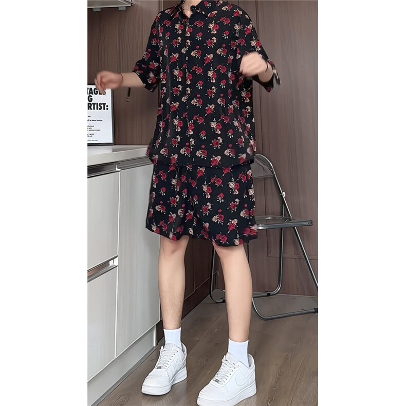 短袖衬衫男+短裤男套装男100%聚酯纤维M-5XL大码TZ78702P50控98,男装休闲套装,星座226-1