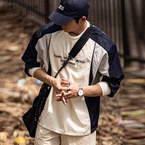 日系复古长袖卫衣男春季情侣宽松圆领套头衫学院风百搭休闲上衣男图片