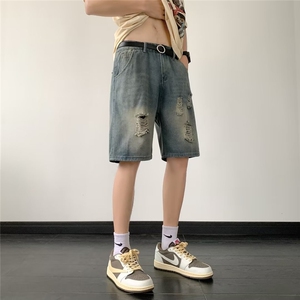 水洗男五分裤拉链文艺夏季新款牛仔裤潮破洞M881P33图片