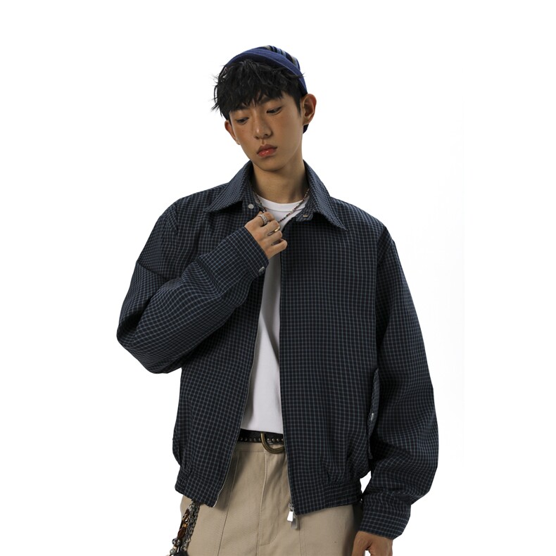 早秋新款短款双拉链格子夹克JK910-P75控128,男装夹克,电商A072