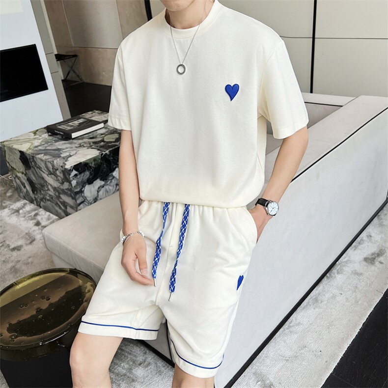 夏季短袖套装男士韩版五分裤潮流t恤短裤一套简约潮牌休闲运动服,男装牛仔裤,电商A327