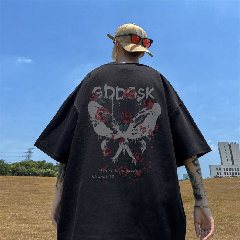 已注册/夏季外景纯棉嘻哈青年短袖T恤男宽松圆领体恤衫DT9676/P25,男装T恤,电商B316