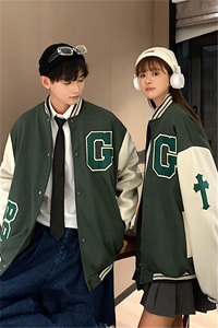 潮牌字母刺绣棒球服男2021美式街头嘻哈宽松毛呢外套  W2126-P56图片