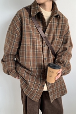 小清新外穿长袖衬衫男个性格子百搭休闲衬衣上衣C2609/P48，男装衬衫，电商D202-1