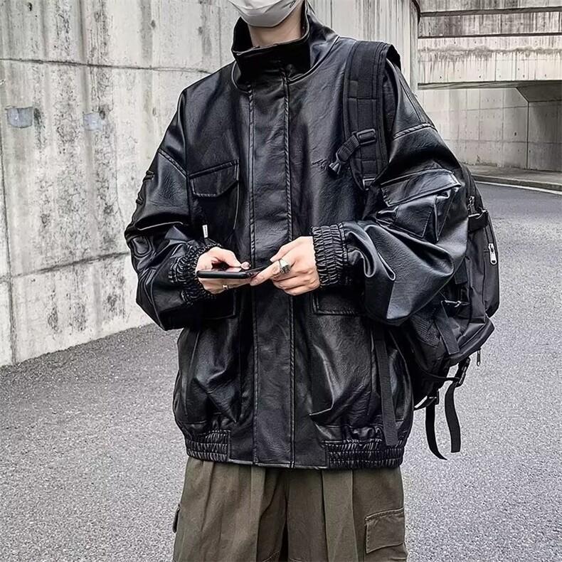美式复古重磅高级感机车皮衣夹克外套男女潮牌飞行服Y1017P83网图图片