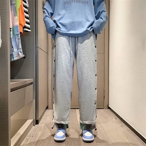 排扣腰果花裤子男韩版潮流运动休闲裤直筒宽松束脚卫裤潮K78-P40图片