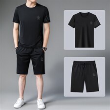 冰丝短袖男士夏季薄款套装2022男装免烫宽松休闲商务三件套衣服，男装休闲套装，电商B212（原钱塘6029）