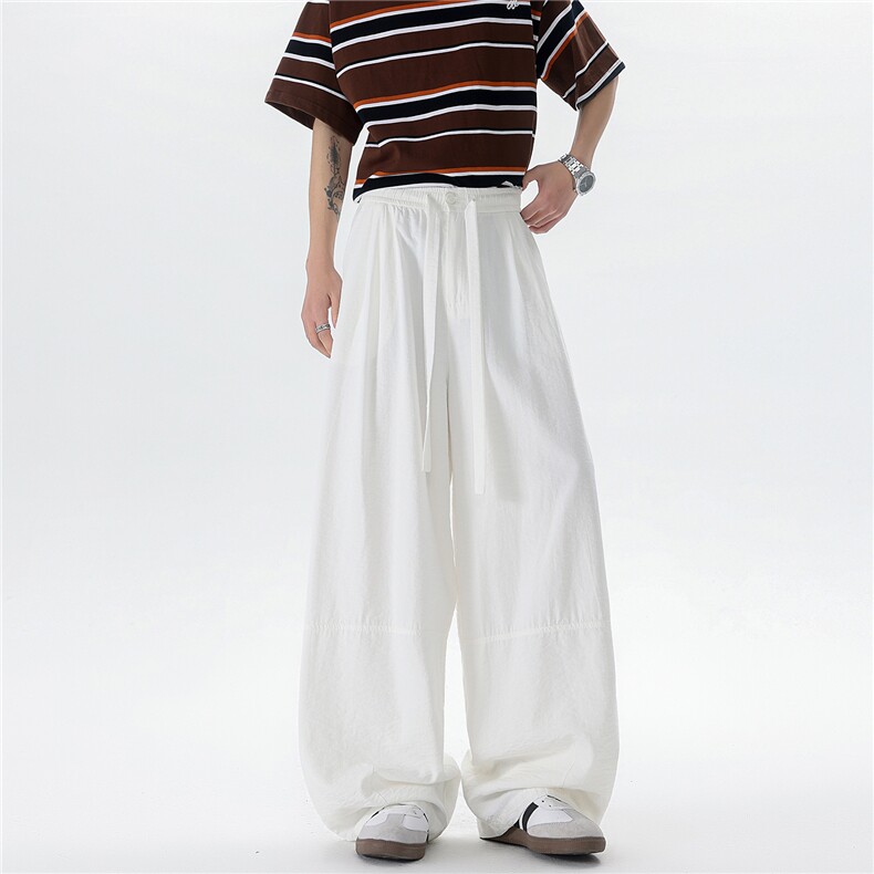 8XL-M白色不透肌理感透气垂感休闲裤男夏季阔腿裤长裤K9137P60,男装休闲裤,电商D206-1