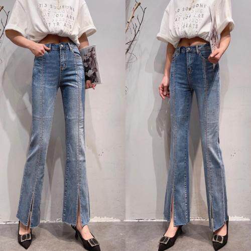 Simple.简希2021重工钻下摆开叉牛仔裤，女装牛仔裤，simple简希