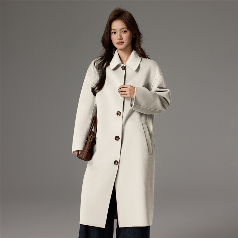 2025舒适百搭简约秋冬新款翻领大衣，女装双面呢大衣，荣图大衣