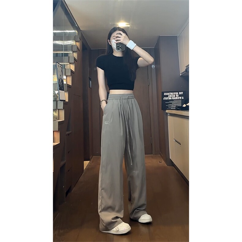供视频夏季冰丝速干山本裤宽松直筒刺绣休闲拖地裤A460特P35控58,男装休闲裤,电商A309