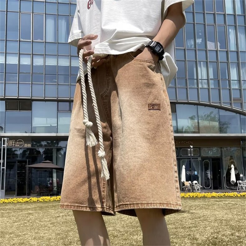 水洗牛仔裤宽松直筒系绳原宿青春流行男五分裤新款N31310B-1-P40,男装牛仔裤,星座310B-1