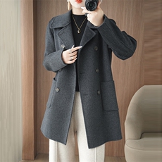 2025年秋季新款女士大衣双排扣，女装双面呢大衣，乾庄羊绒