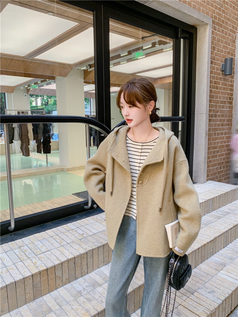 【有买家秀】短款双面羊毛外套1C045-H111P255K358,女装毛呢外套,红龙果