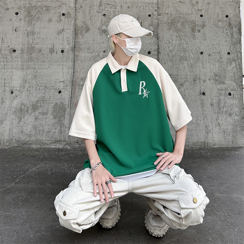 2023夏季宽松大码Polo短袖T恤港风高品质华夫格XP77063-P40,男装Polo衫,电商A042