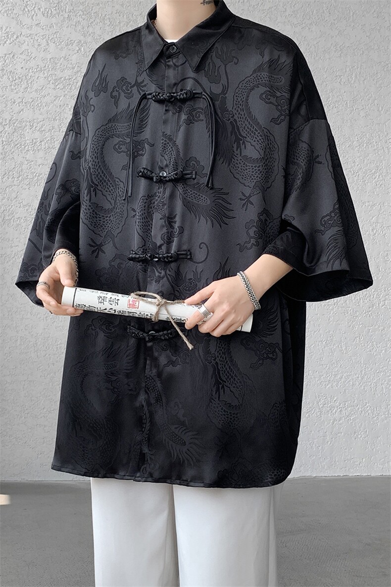 8XL-M特大码衬衫男新中式龙凤醋酸绸缎风外套五分袖CS513P45,男装衬衫,电商D206-1