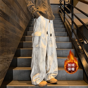 秋冬扎染加绒加厚大口袋工装裤灯芯绒休闲裤A583特P45控78图片