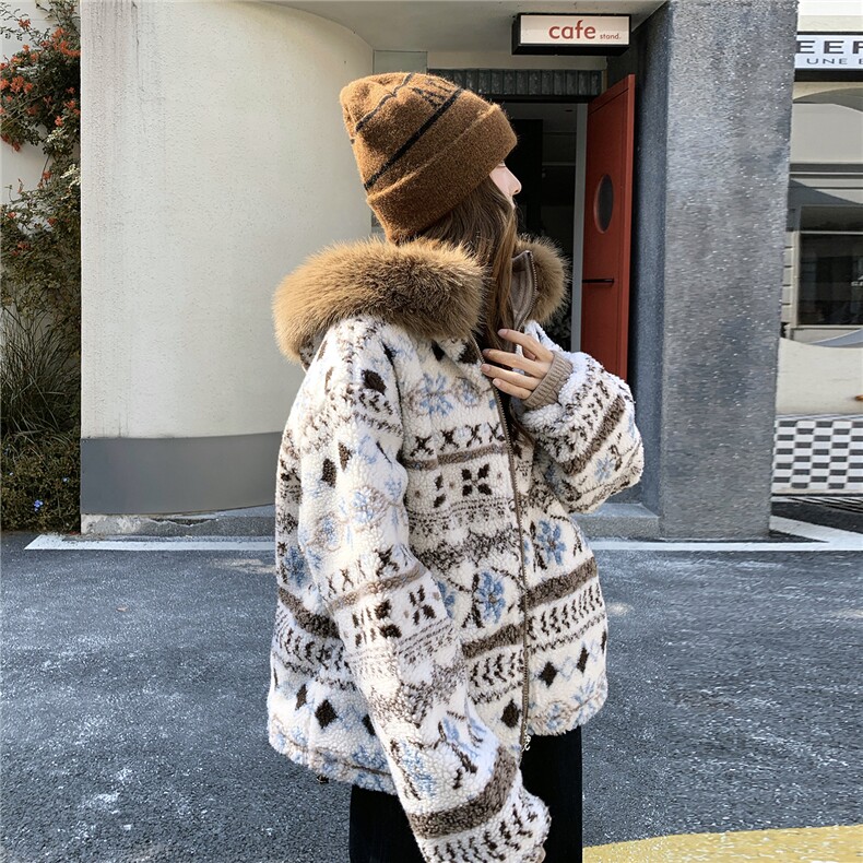 新品冰川雪人花纹费尔岛仿羊羔毛外套2C293-Q911-P205-K308,女装棉衣/棉服,2C293