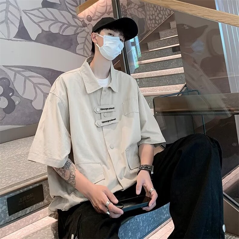 衬衫男短袖韩版潮流高街帅气多口袋2023夏季新款ins外套CY253-P41,男装衬衫,星座412-3
