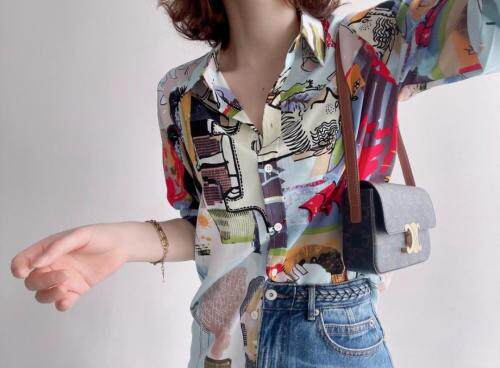 【现货】2021春季新品真丝双绉印花衬衫，女装衬衫，七七迷兰