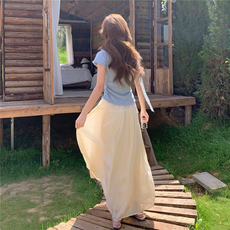 韩版甜美蕾丝拼接系带上衣套装女2025夏季新款度假风半身裙两件套,女装套装/套裙,2C353