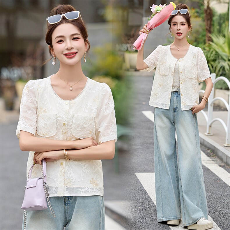 现货闪发！领口钉珠口袋钉珠小香提花刺绣蕾丝外套，女装短外套，木橙西子