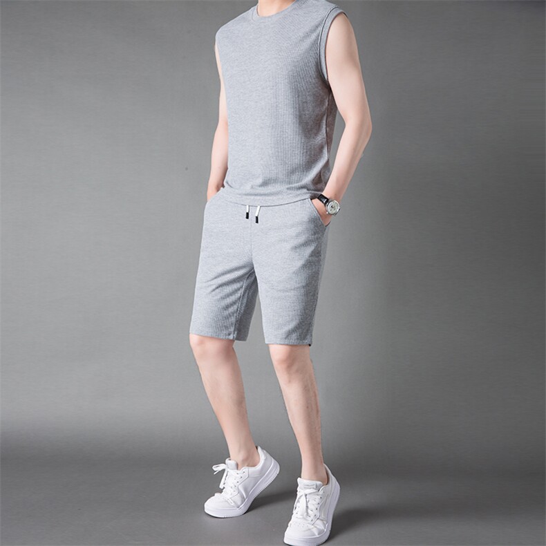 FA000男士2023年夏季新款运动套装无袖短裤T恤卫裤二件套P65,男装休闲套装,电商B360