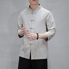 2021新款中国风男装棉麻七分袖衬衫男盘扣唐装QT6008-1/CS066/P70，男装衬衫，电商A008