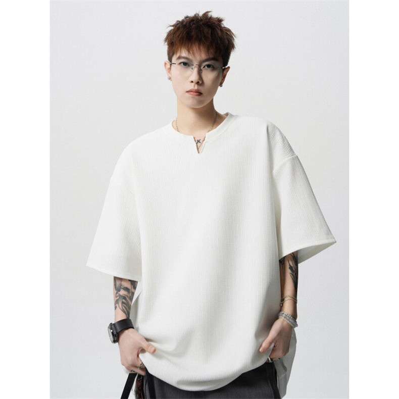 240g肌理感冰丝V领短袖T恤男 M-5XL 特P18控38图片