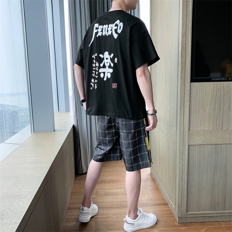 男士套装2021新款夏季青少年潮牌帅气短袖t恤两件套DS785T,男装T恤,电商A102