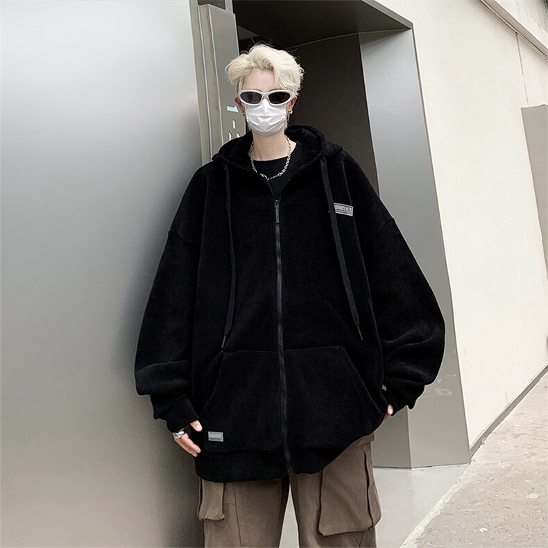 秋款男连帽开衫灯芯绒卫衣贴标休闲外套WY8037P55,男装卫衣,星座1013-1