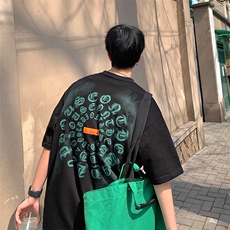 复古高街扎染字母印花短袖T恤男小众设计感街头上衣T02216-P40，男装T恤，星座308B-1