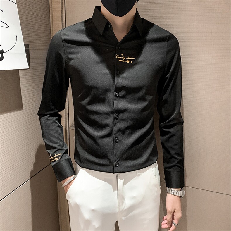 黑2025秋季刺绣长袖衬衫男士修身小伙衬衣301A-1/CS193/P55,男装衬衫,星座301A-1