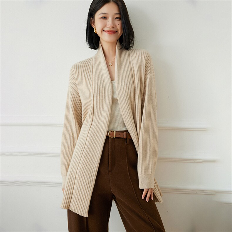 24新款上市羊绒新品五针棒针阔版外套100山羊绒宽松版中长款大衣，女装羊绒大衣，江帆羊绒