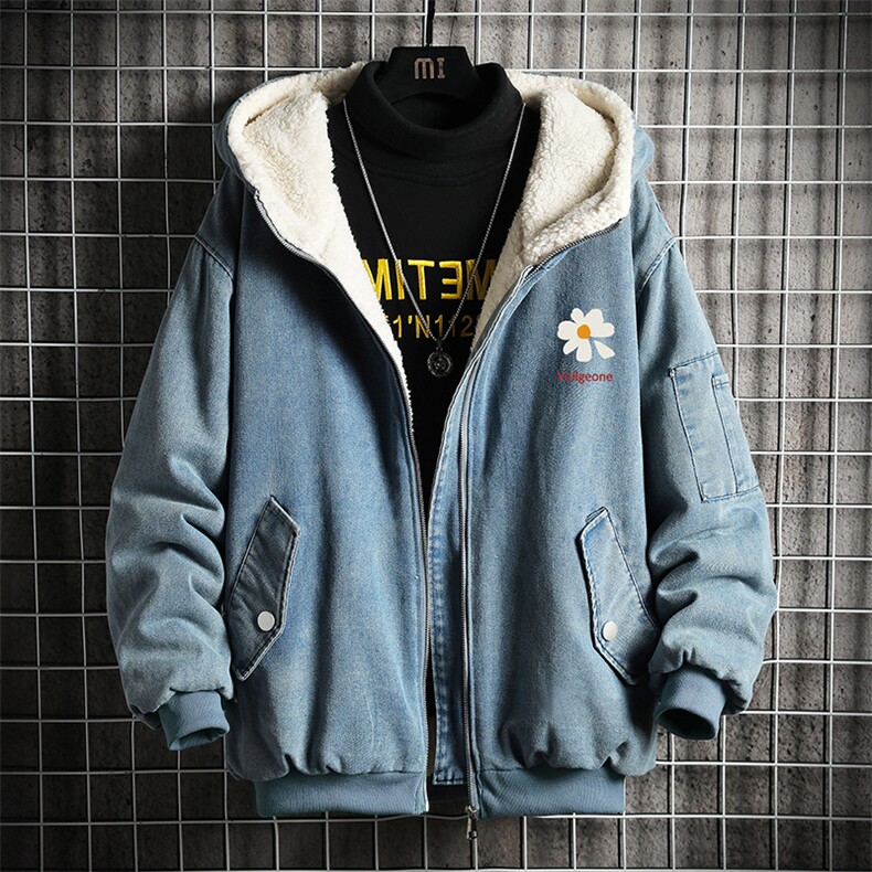 NM53059-P140 牛仔外套男大码加厚加绒衣男羊羔毛服男图片