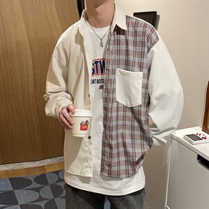 长袖衬衫男港风日系色格子衬衫C006P36图片