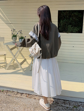 美式复古甜酷风蕾丝拼接暗扣工装外套女2025春款休闲棒球服夹克，女装短外套，蝶眷