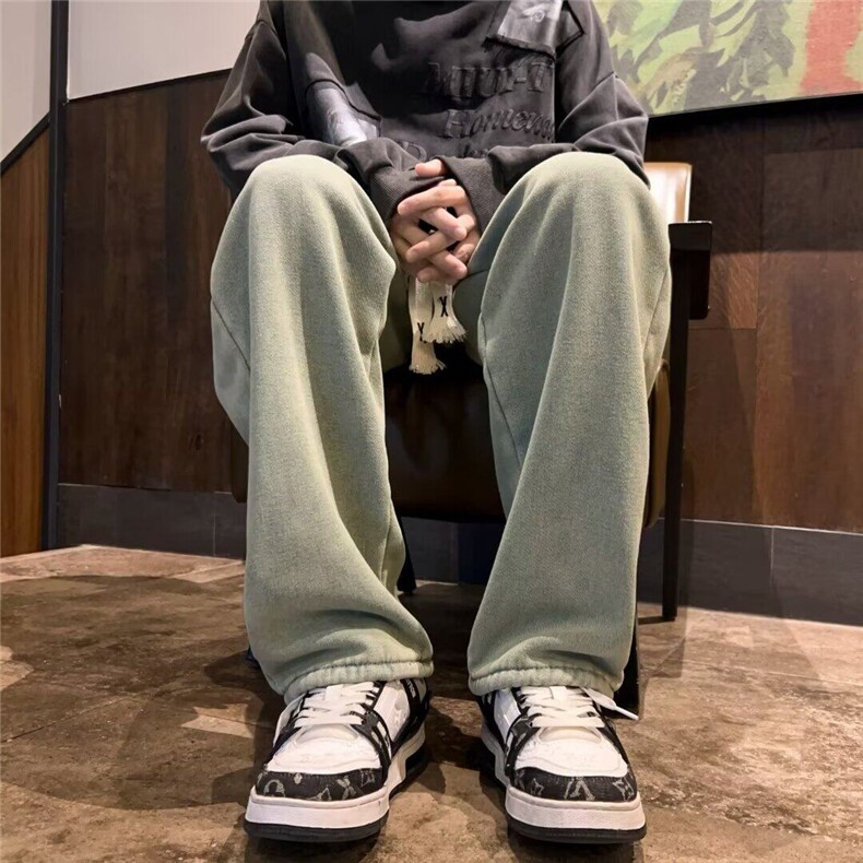 现货羊羔毛加绒牛仔裤男款秋冬宽松加厚水洗抽绳直筒裤8064-P60,男装牛仔裤,星座1008