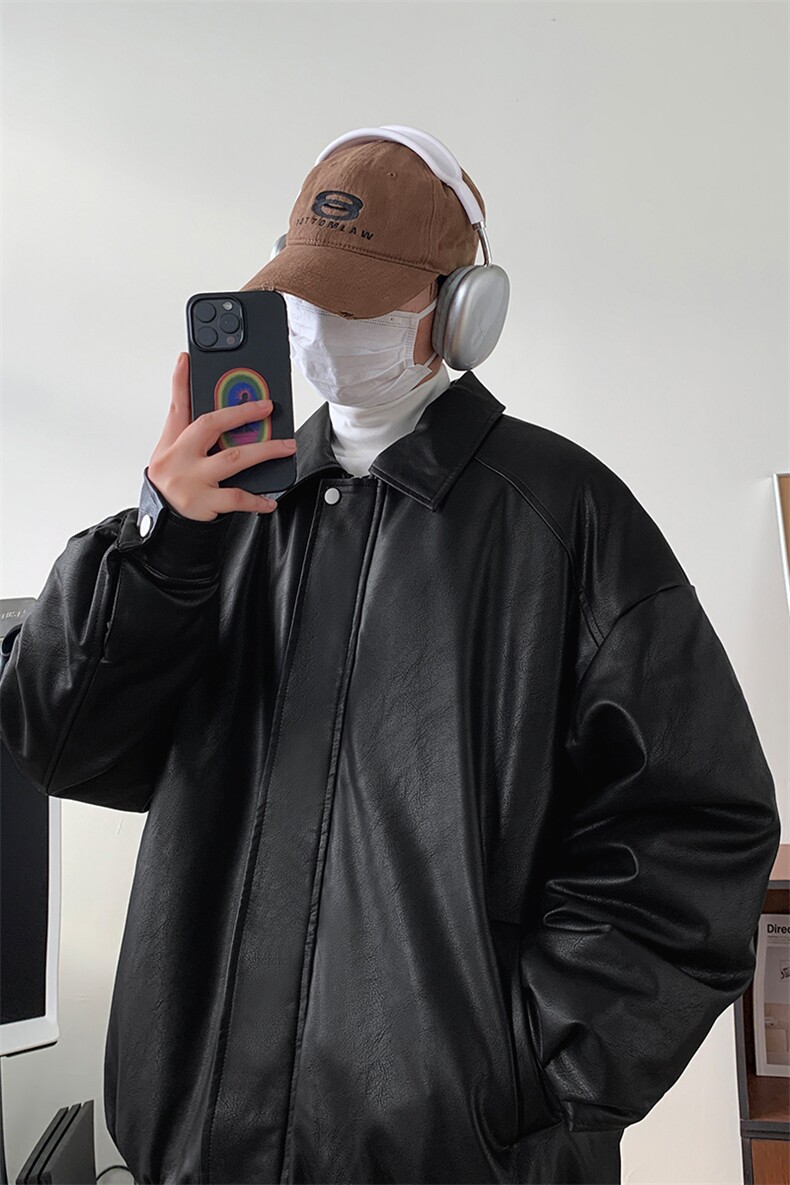 冬季新款夹棉皮衣休闲设计感PU皮翻领外套男D7013-TP105178,男装皮衣,电商A102