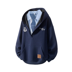 立体白底美式大V领设计大码S-XL连帽潮流卫衣男WY78069P65控108，男装卫衣，星座227-7