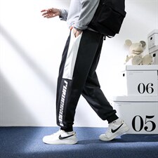 7XL-M港风卫裤男2023春夏新款潮拼色休闲九分裤束脚裤加肥加大码，男装休闲裤，钱塘717(原712)