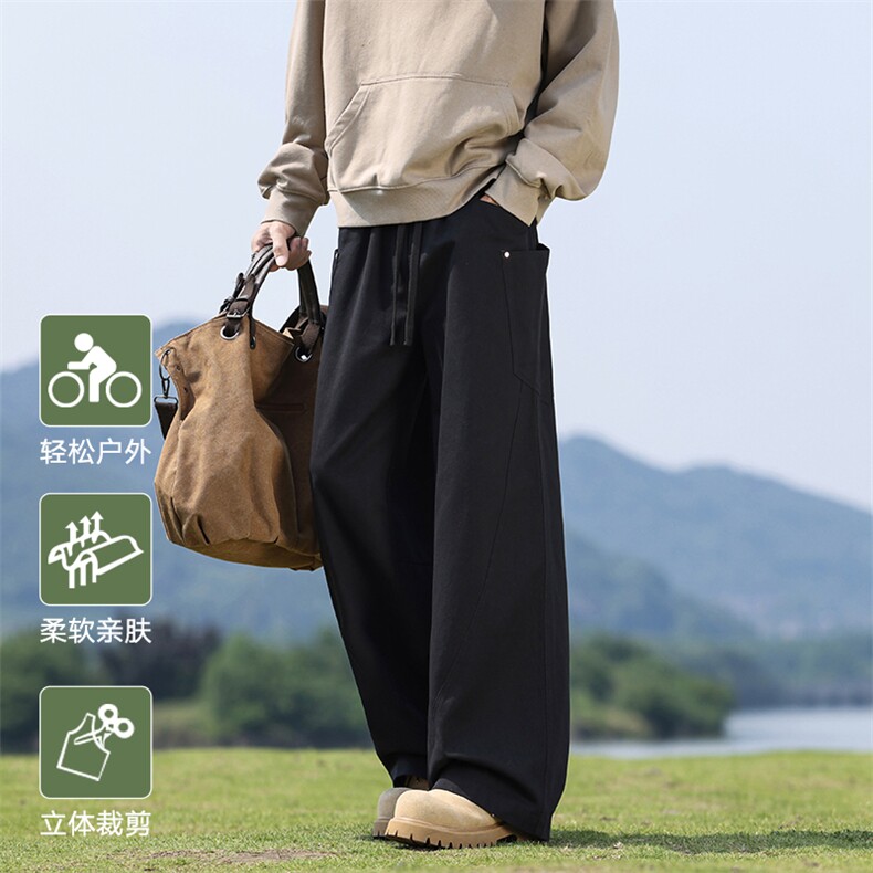 美式复古褶皱秋夏cleanfit宽松直筒简约阔腿休闲裤子K02535-P60,男装休闲裤,星座308B-2